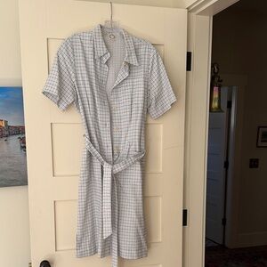 Plaid Cotton Ines De La Fressange Short Sleeve Belted Dress
